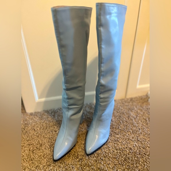 Boots: NWOT Y2K Blue Posie Knee High Boots - Picture 1 of 2